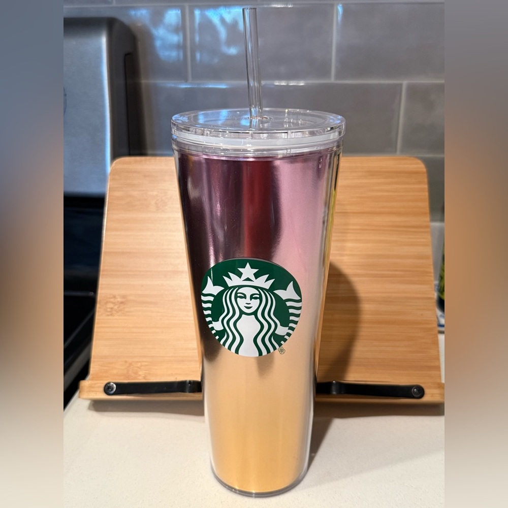 Starbucks Pink and Gold Gradient Cold Cup Tumbler NWOT